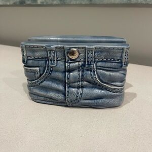 Vintage Jean Blue Jeans Napkin Holder Heavy Ceramic Painted Glazed Mold Vtg Mail